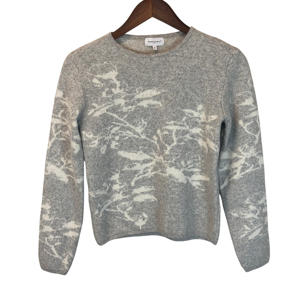 Bianco & Blu Gray Floral Wool Cashmere Blend‎ Crewneck Sweater Size Small